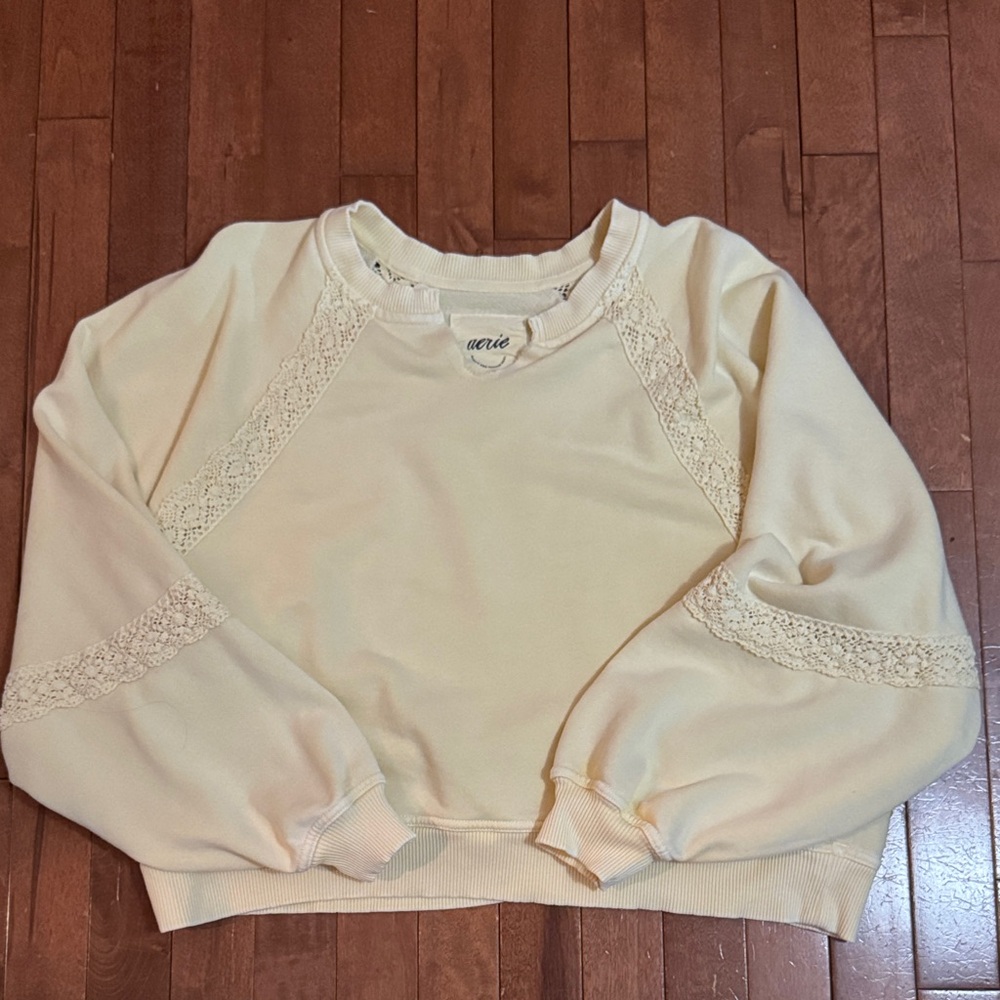 Aerie yellow Lace-Trimmed Pullover